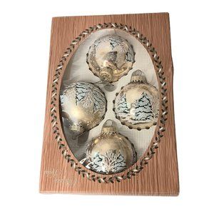 Christmas By Krebs Ornaments Gold GreenTrees Snow Glitter Four